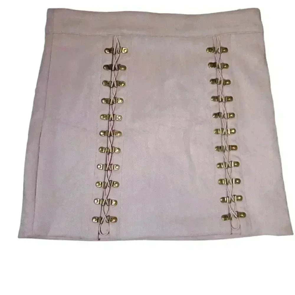 Women's Missguided Faux Suede Buckle Lace Up Mini Lilac Skirt - Picture 2 of 11